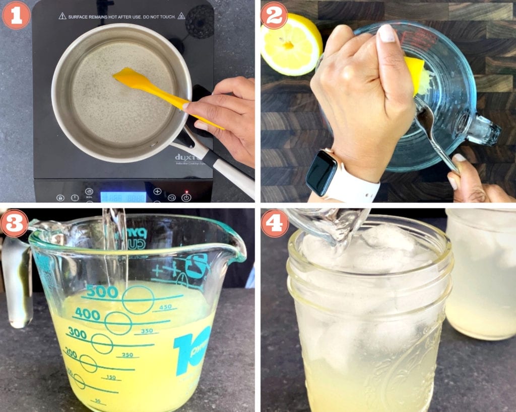 4 photo grid showing process to make lemonade