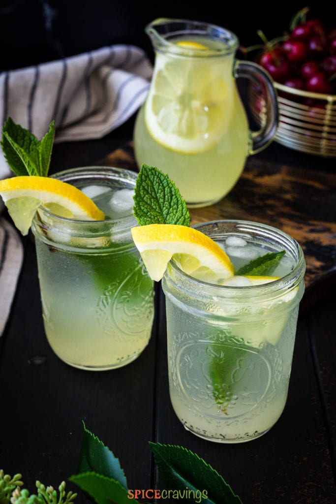 Homemade lemonade in two mason jars