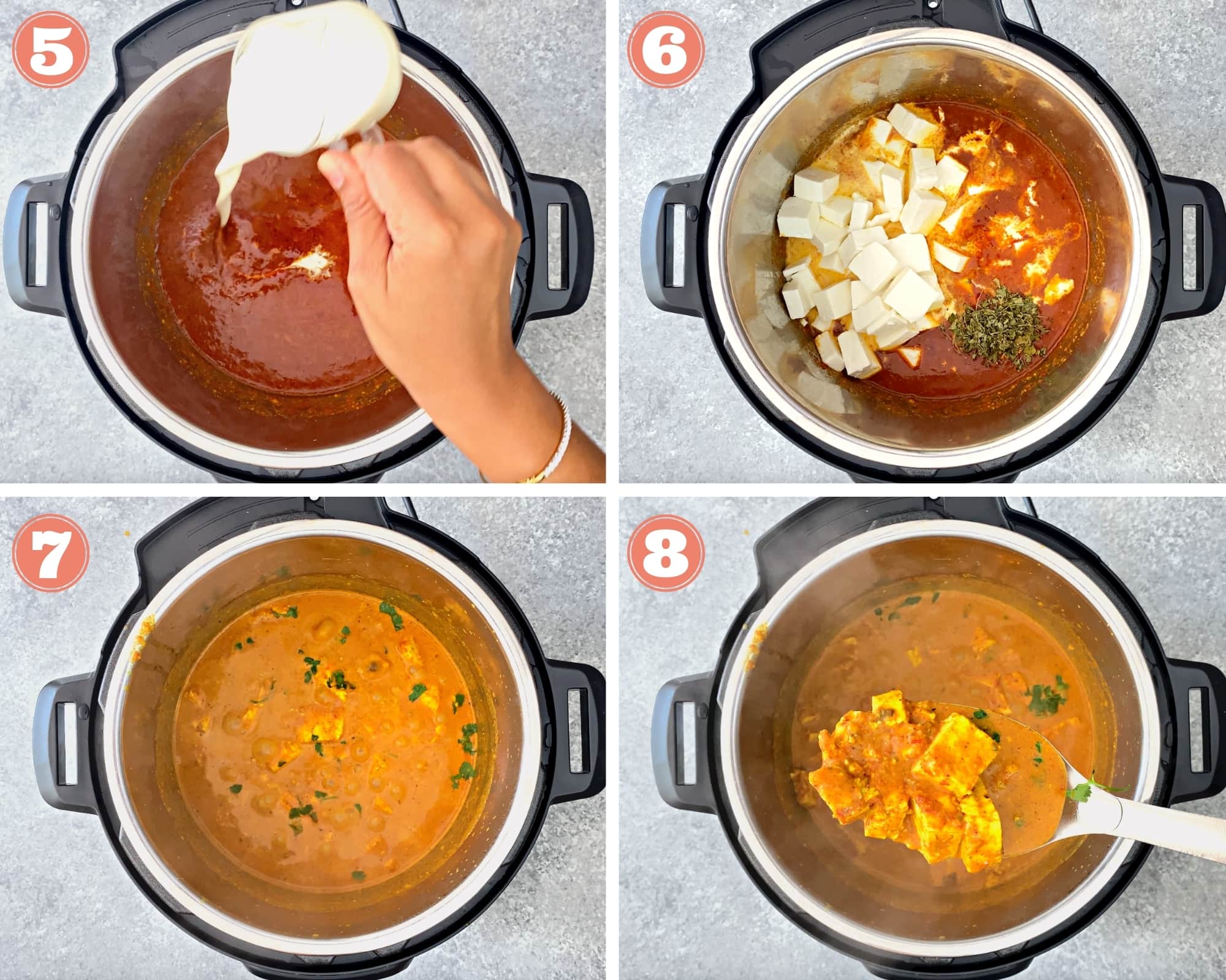 steps 5-8 for making instant pot paneer makhani