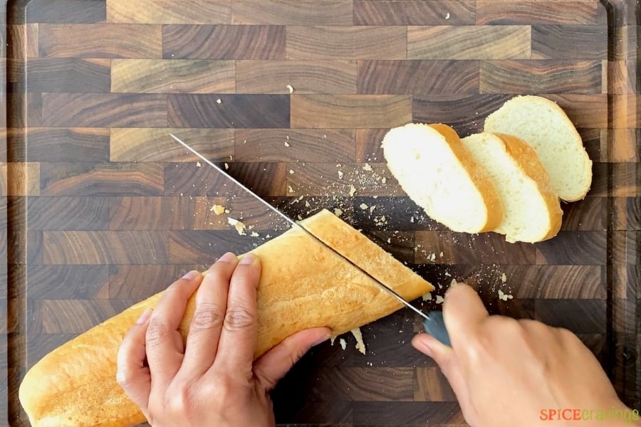 baguette being sliced