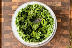 Dried kale leaves in salad spinner