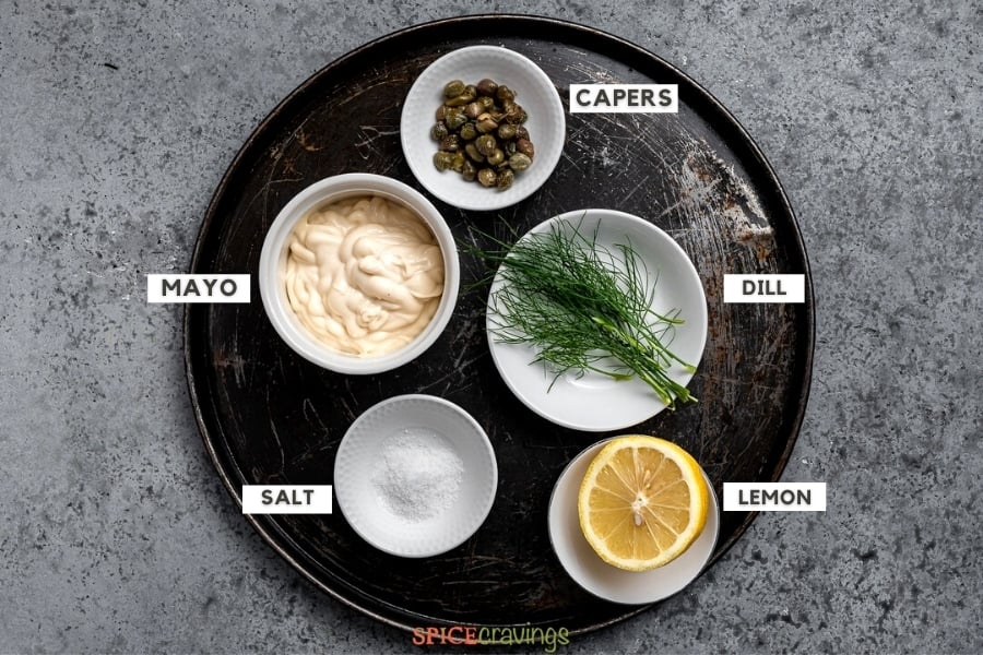lemon caper sauce ingredients on a tray