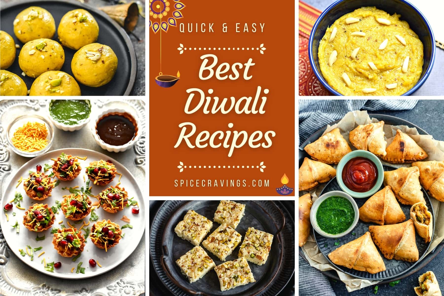 Collage of Indian recipes with banner reading "Best Diwali Recipes"