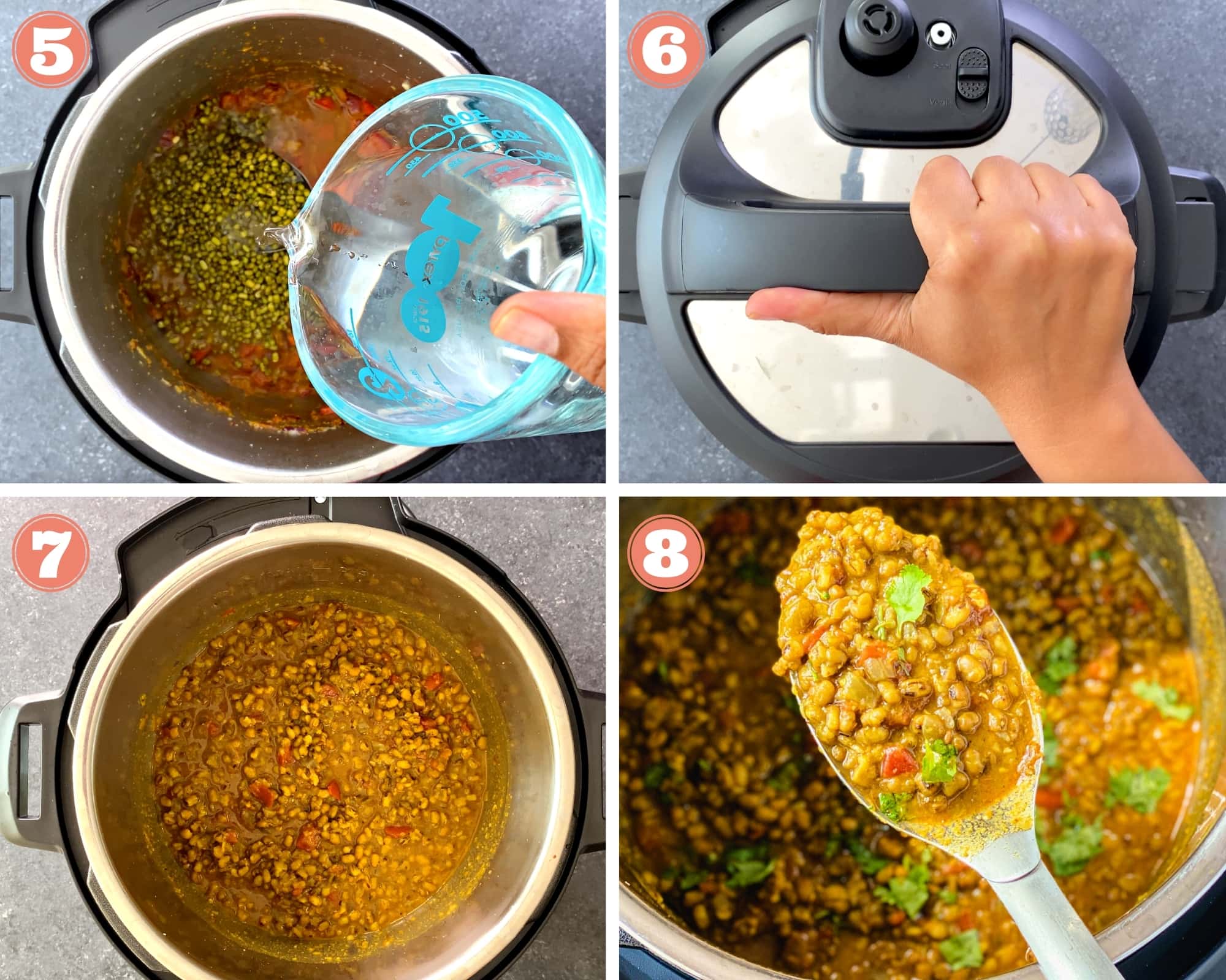 four step grid finishing green moong dal in instant pot