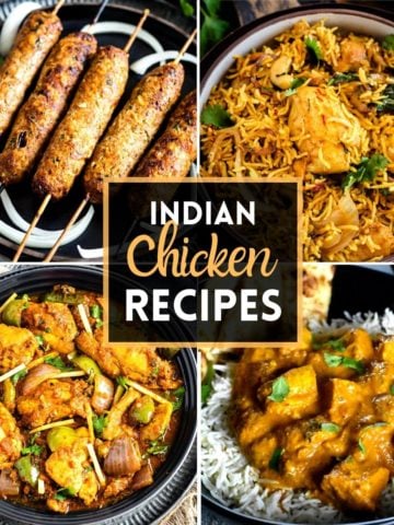 4-image grid of chicken recipes with title: Indian Chicken Recipes