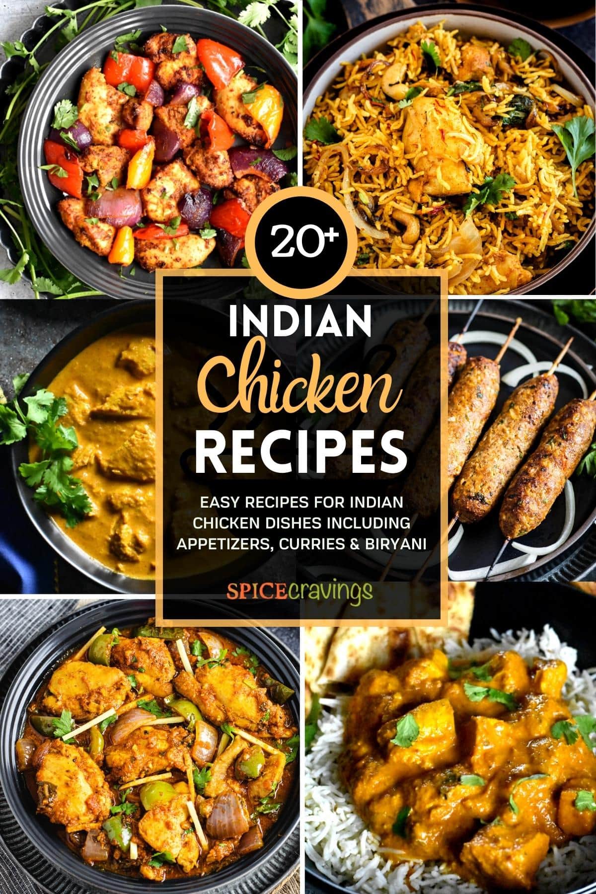 6-image grid of chicken recipes with title: Indian Chicken Recipes