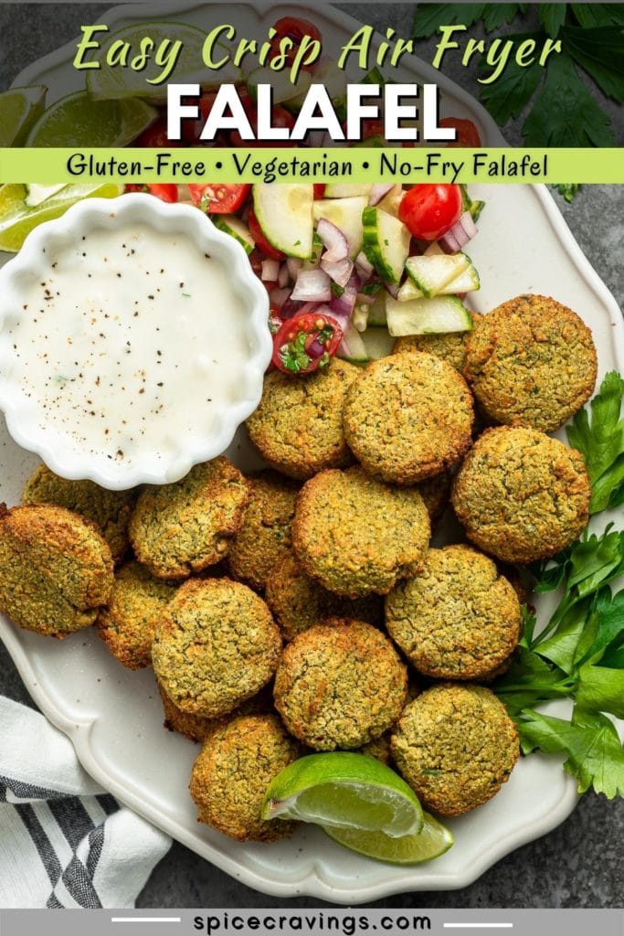 picture of a platter of falafel with tzatziki and veggies