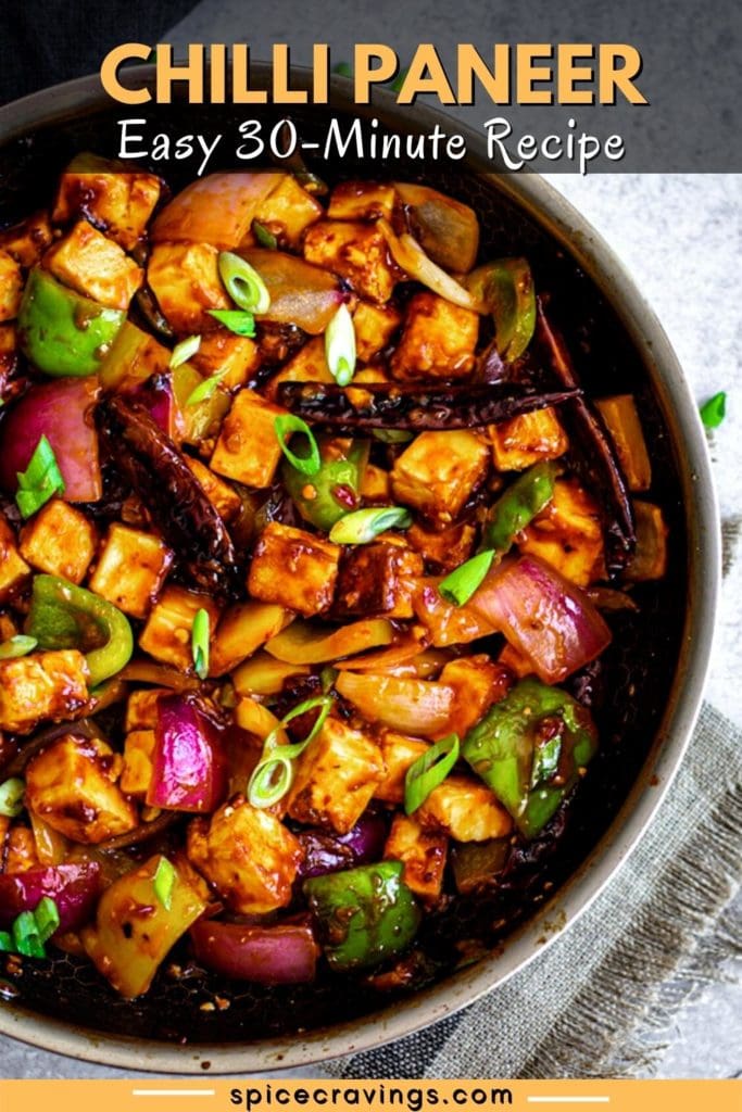 Paneer stir-fry with onions, peppers and red chilies