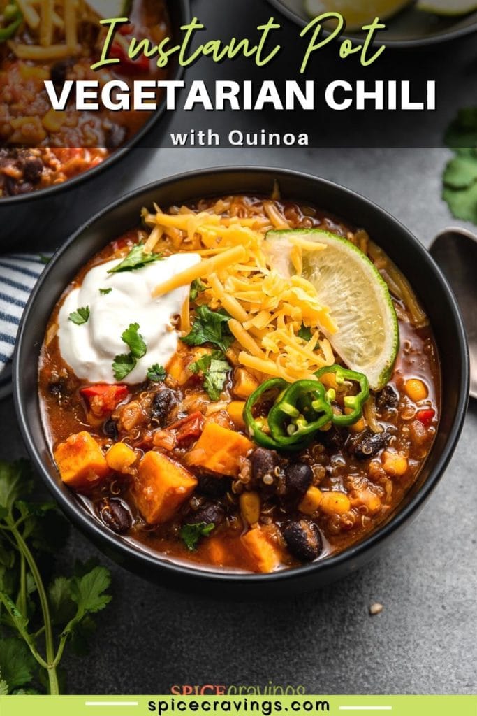 picture of chili titled "Instant Pot Vegetarian Chili with Quinoa"