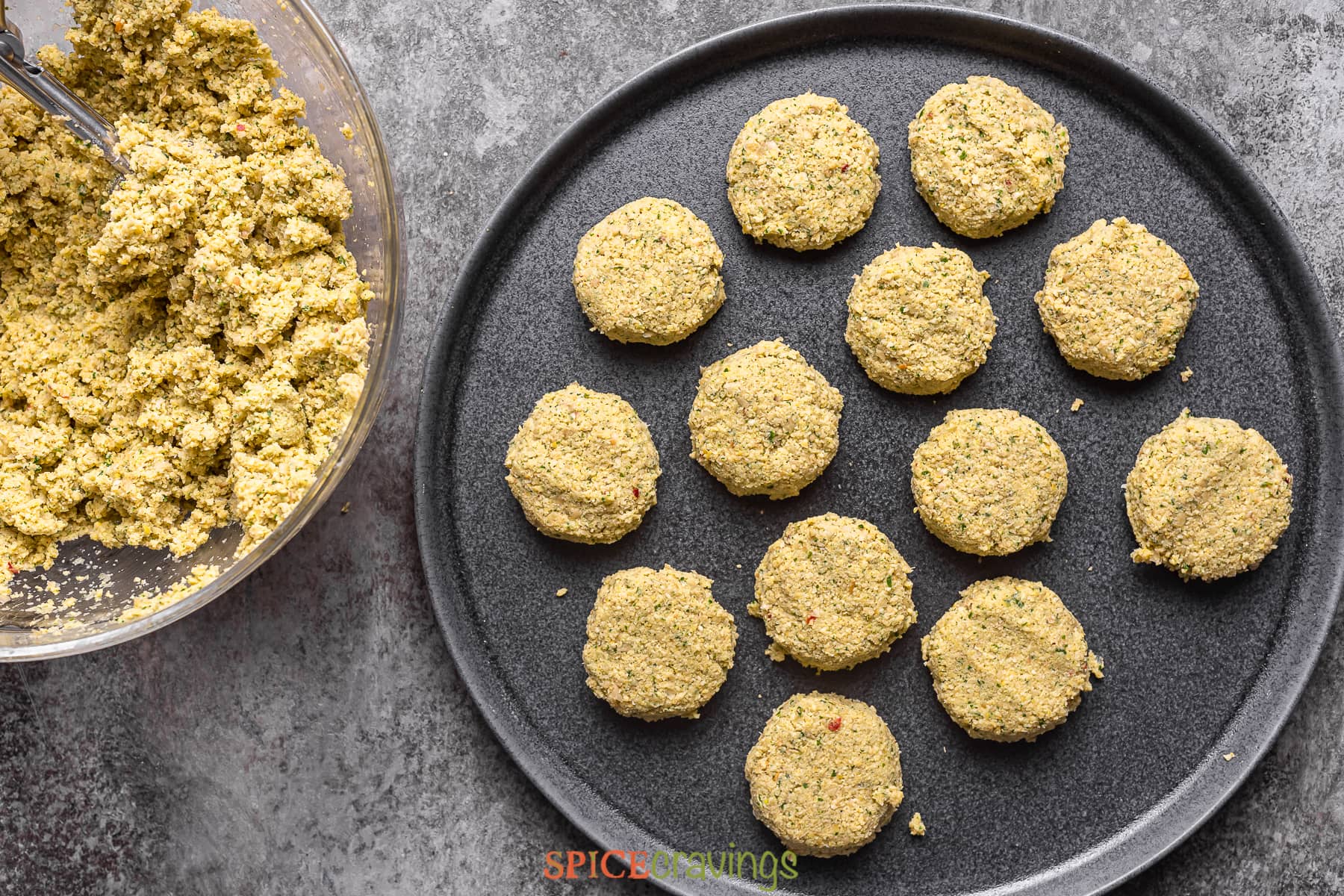 falafel mixture being formed into patties