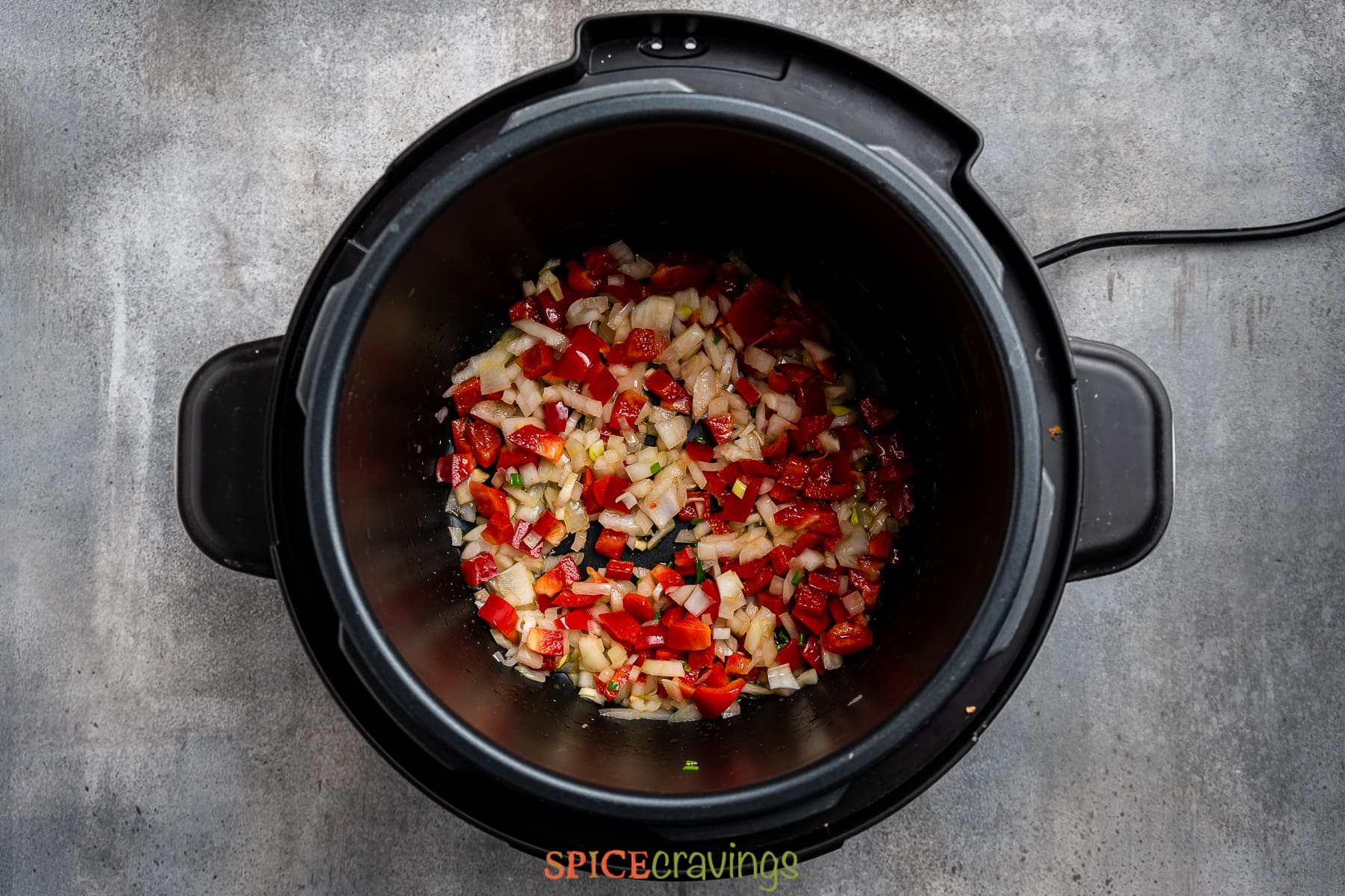 onion and red pepeprs sautéed in the instant pot