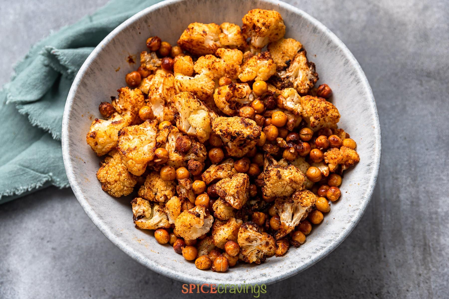 roasted cauliflower and chickpea taco filling in bowl