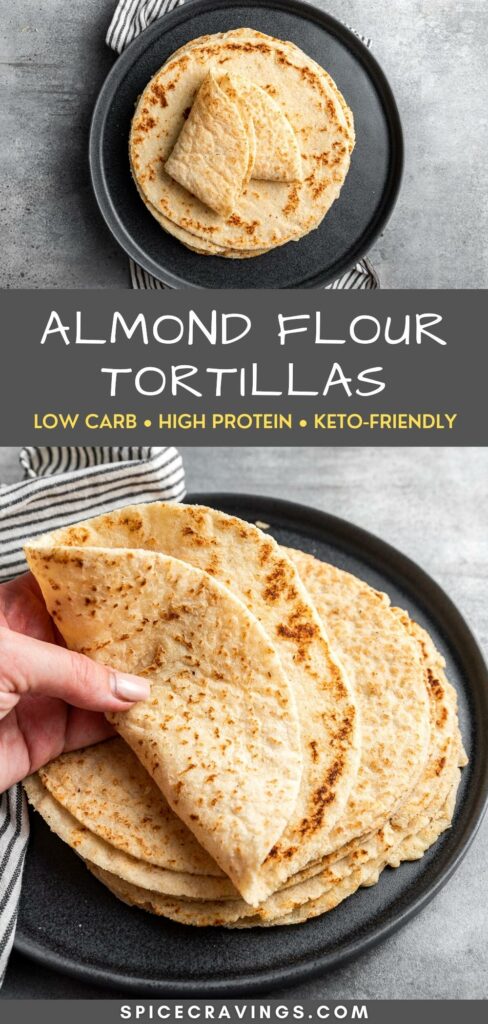 folded almond flour tortillas on large black plate