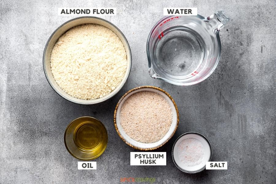 almond flour, oil, whole psyllium husk, water, salt