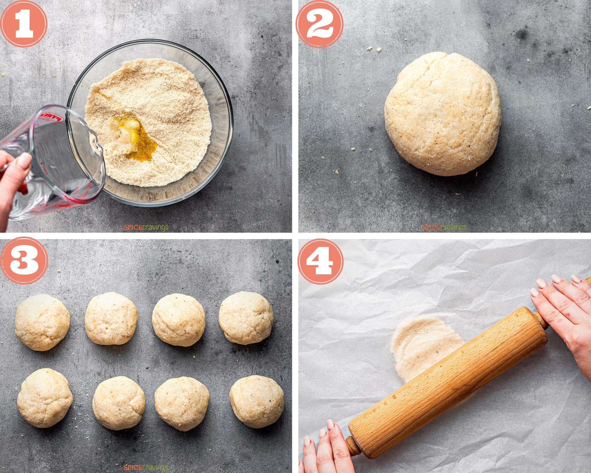 four step grid making keto roti dough