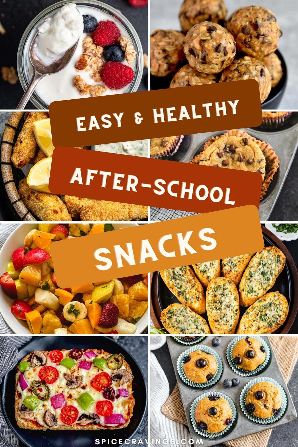 8-recipe collage of after school snacks