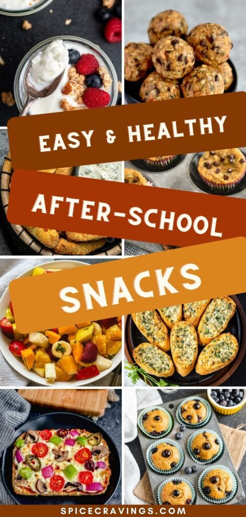 Recipe collage of healthy after school snacks