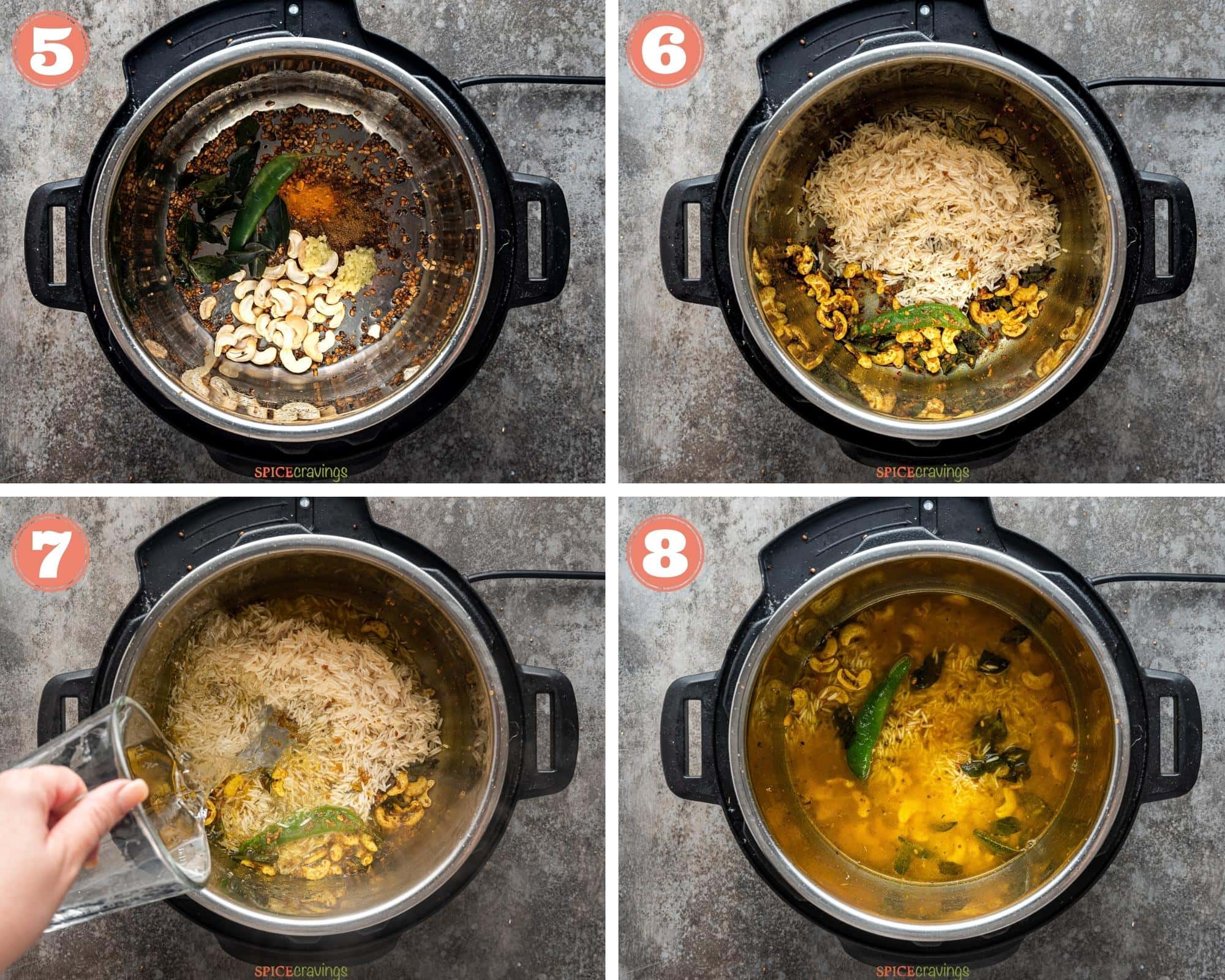 4-image grid showing how to assemble lemon rice in instant pot