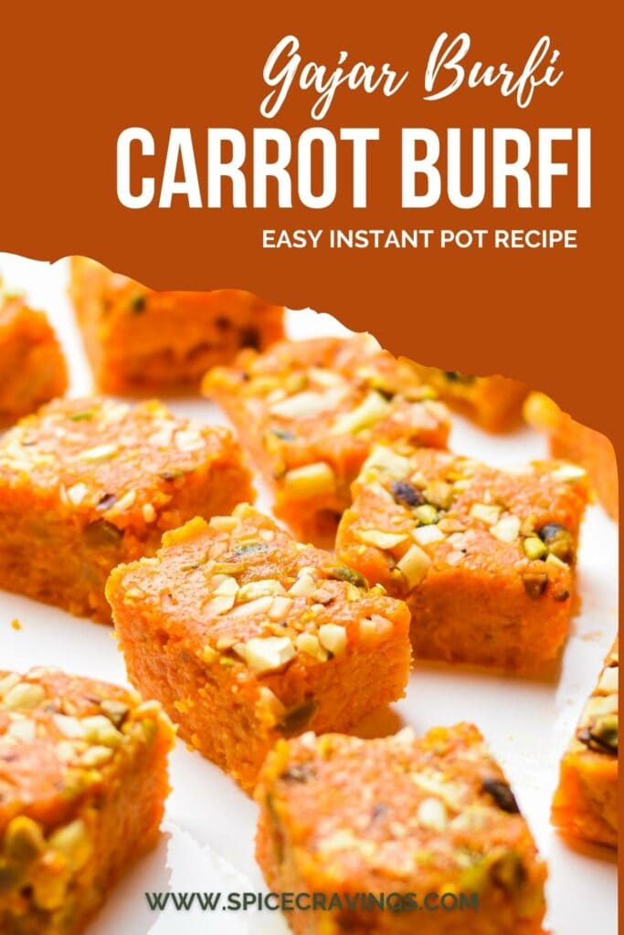 Indian carrot fudge squares garnished with nuts
