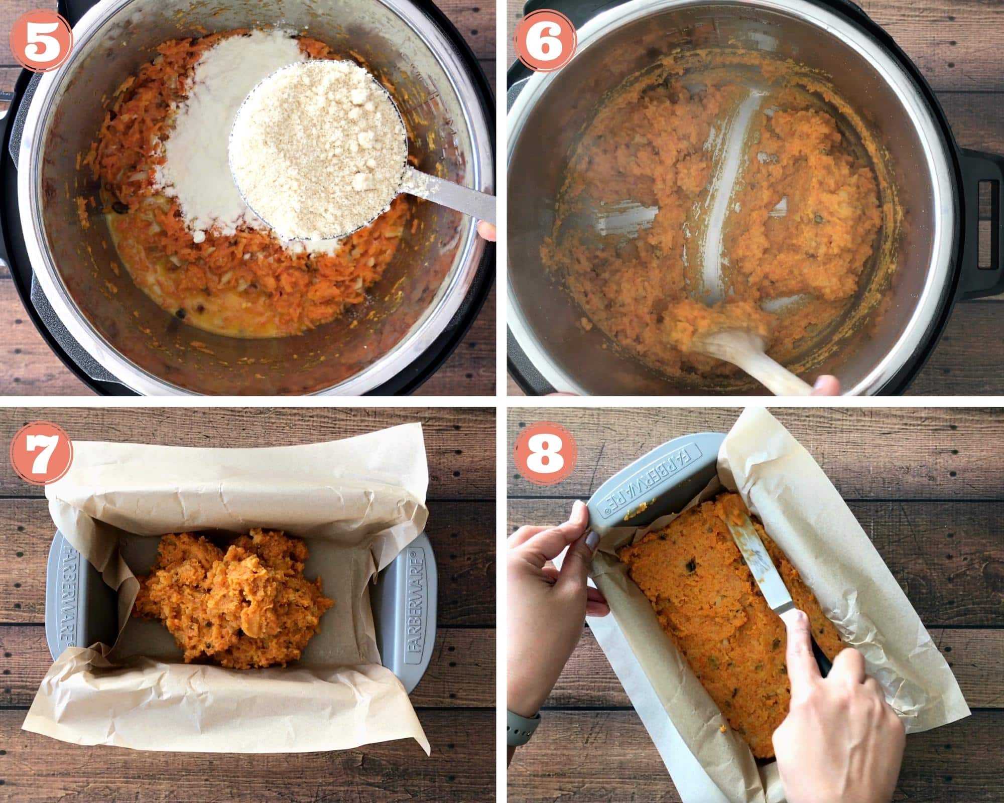 Image collage showing how to simmer, thicken and shape carrot burfi