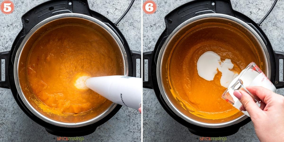two step grid pureeing curried butternut squash soup in instant pot