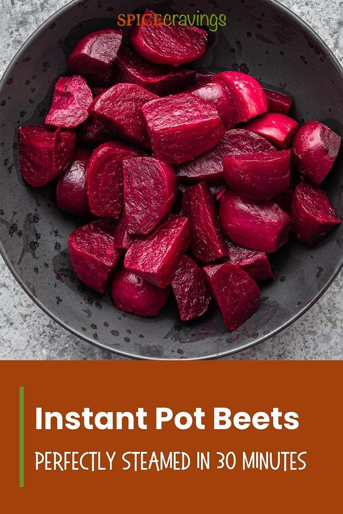 quartered Insta Pot beets in black bowl