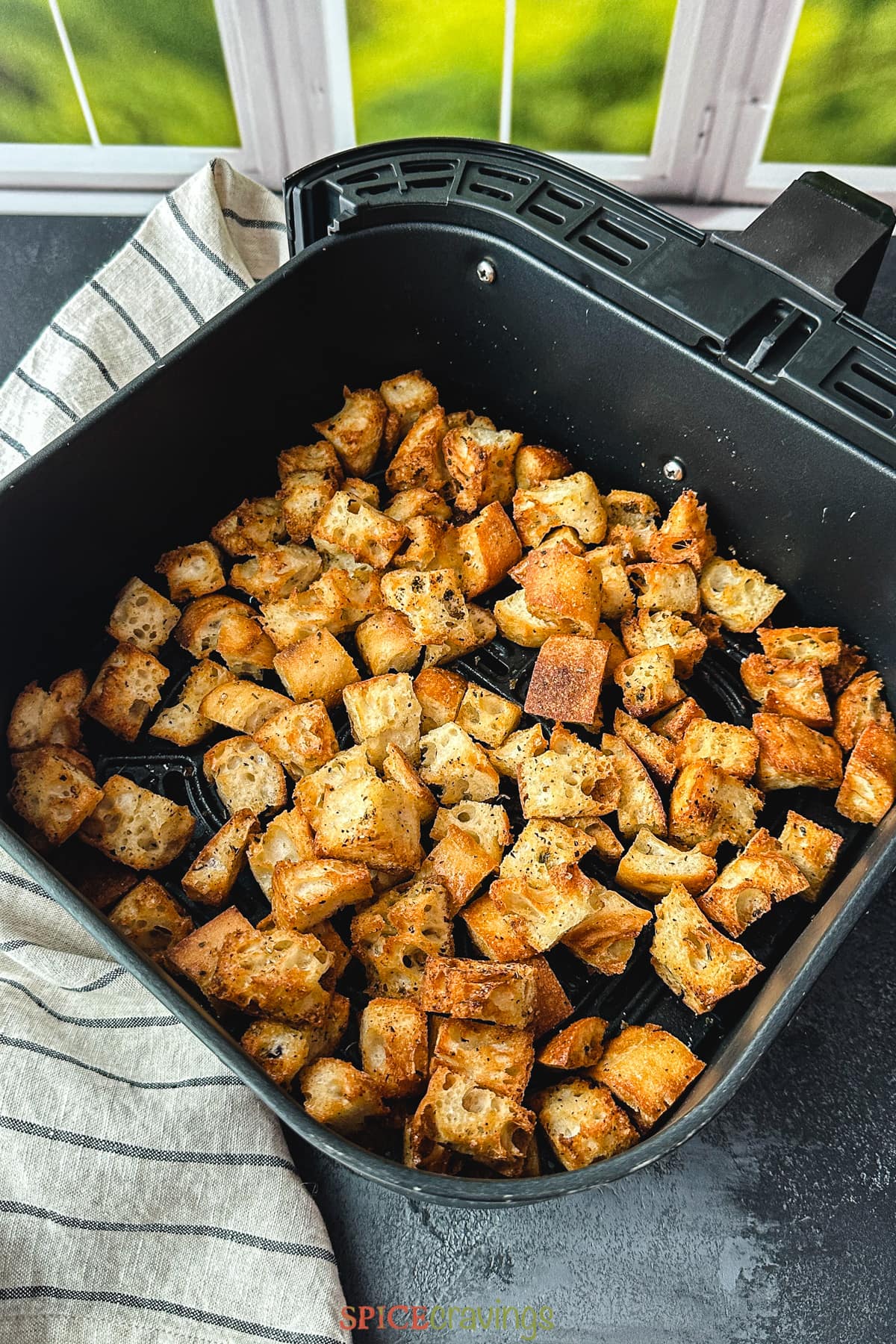 Croutons in the air fryer basket