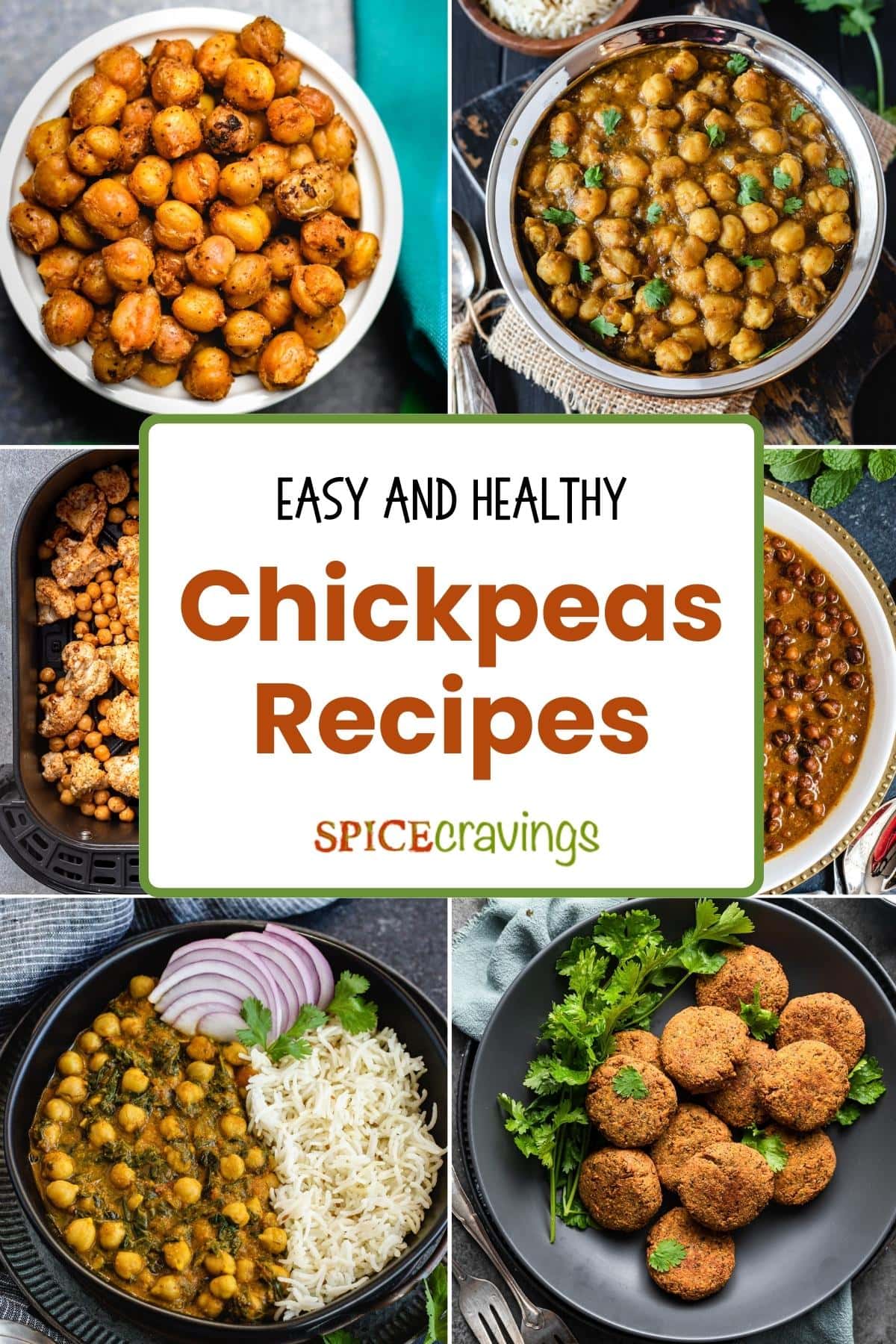 6-image collage of recipes with chickpeas