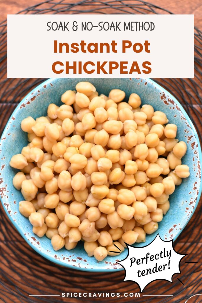 Cooked chickpeas in a blue bowl
