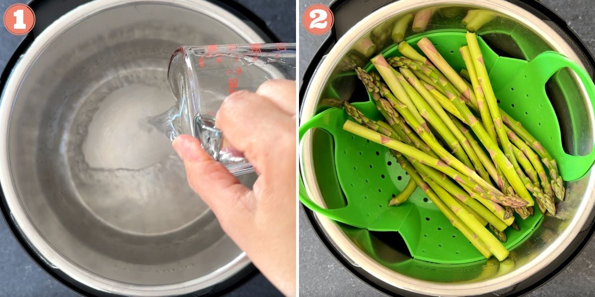 two step grid steaming asparagus in instant pot