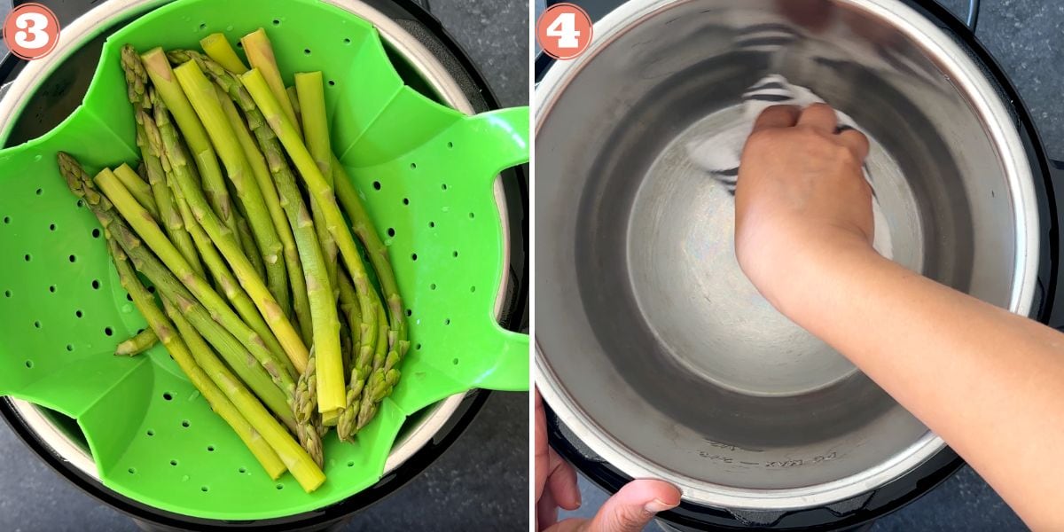 two step grid steaming fresh asparagus in instant pot