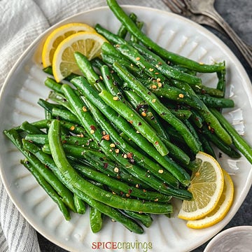 instant pot green beans on white plate
