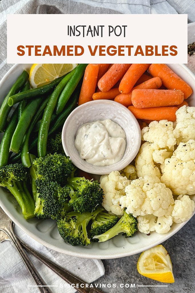instant pot steamed mixed vegetables in white bowl
