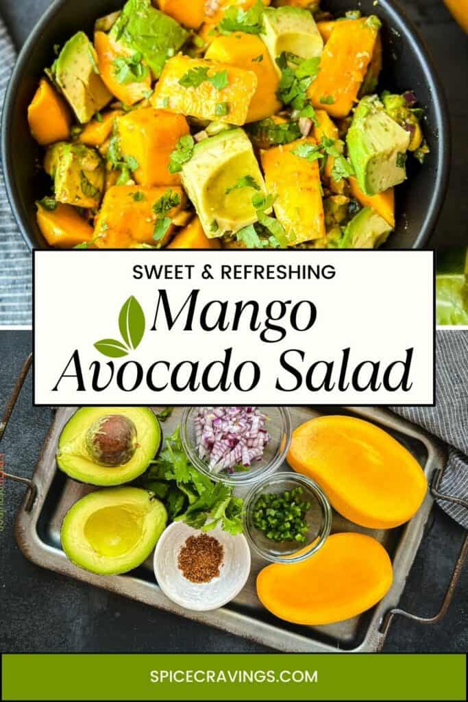 2-photo grid showing ingredients and assembled mango avocado salad