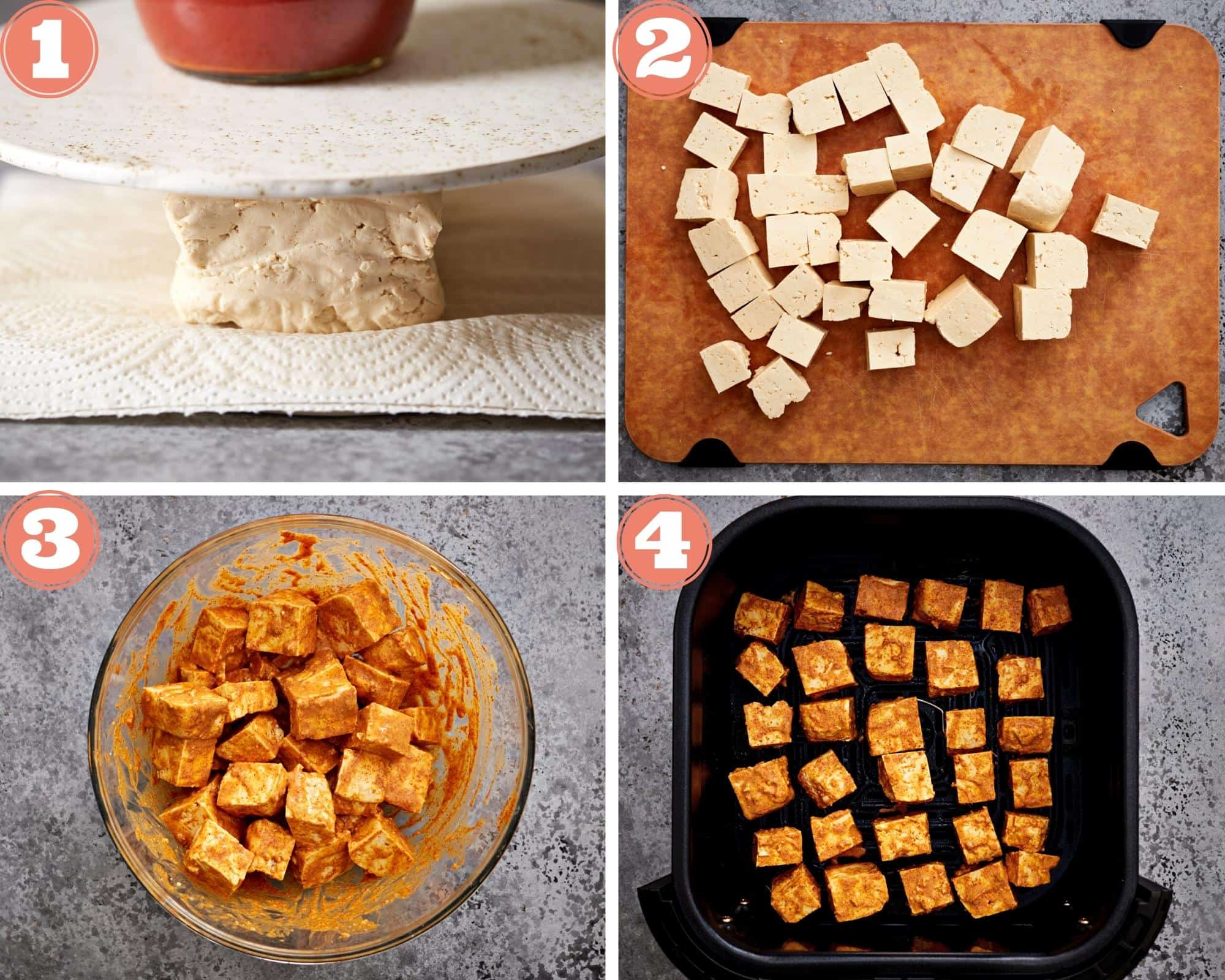 four step grid preparing tofu for tikka masala