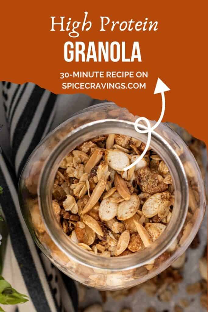 high protein granola recipe in glass mason jar