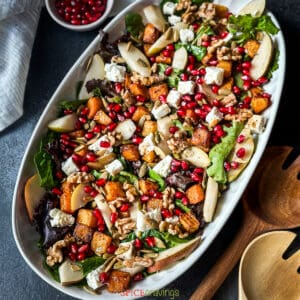 Butternut Squash Salad with feta cheese, butternut squash and pomegranate