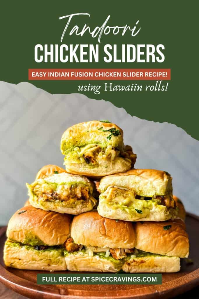 stack of chicken tandoori in Hawaiian rolls