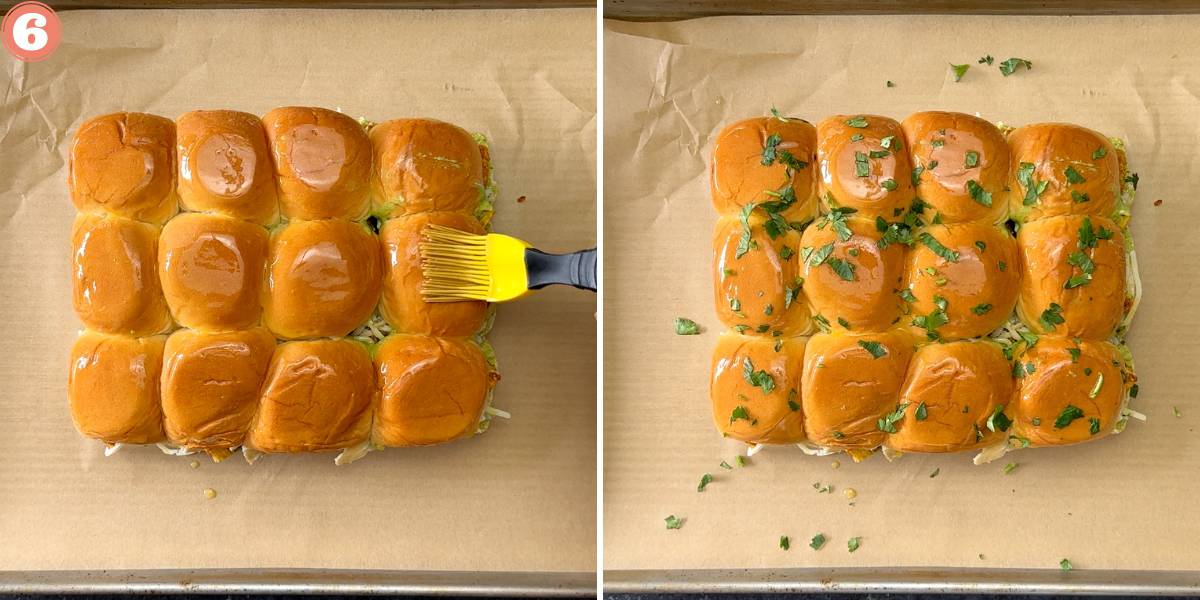 two step grid buttering slider buns and finishing tandoori chicken sliders