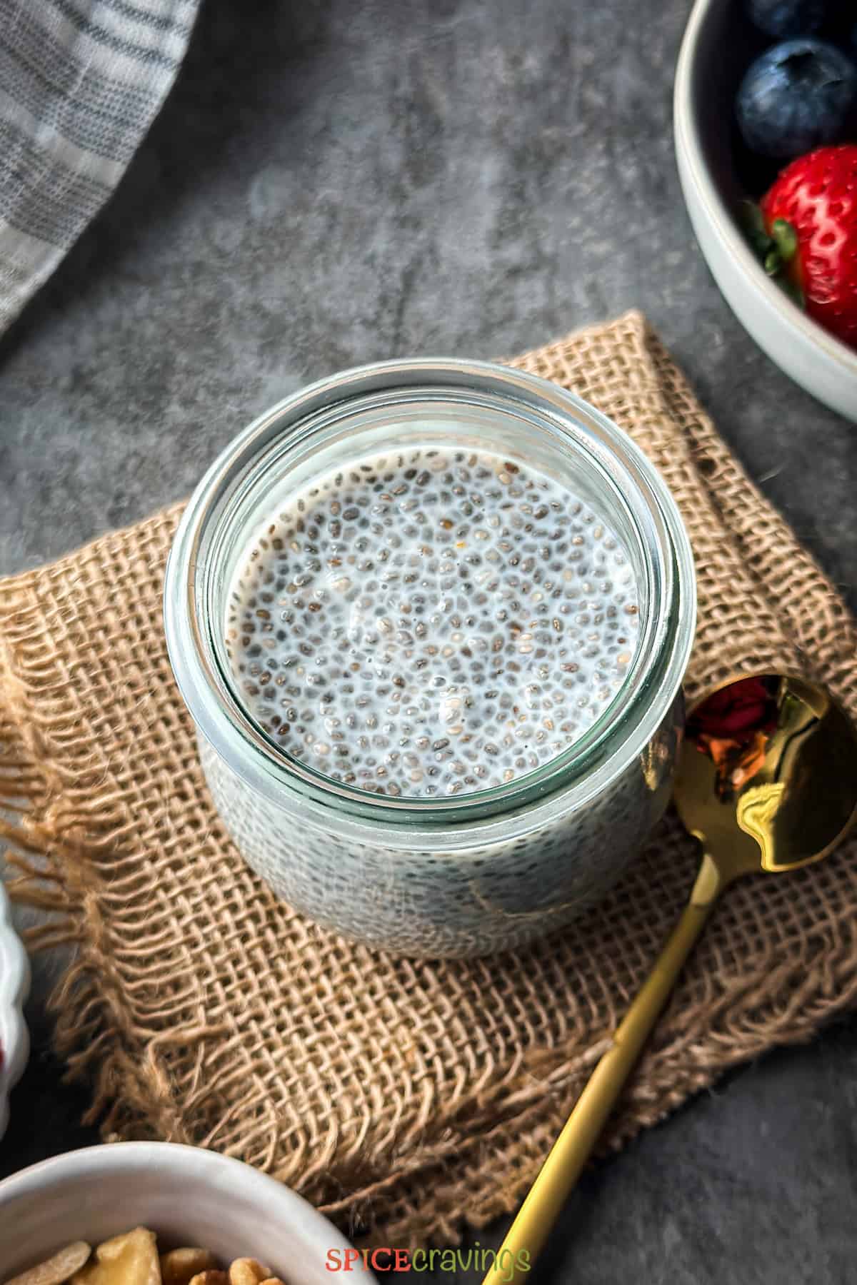 chia seed pudding in glass jar