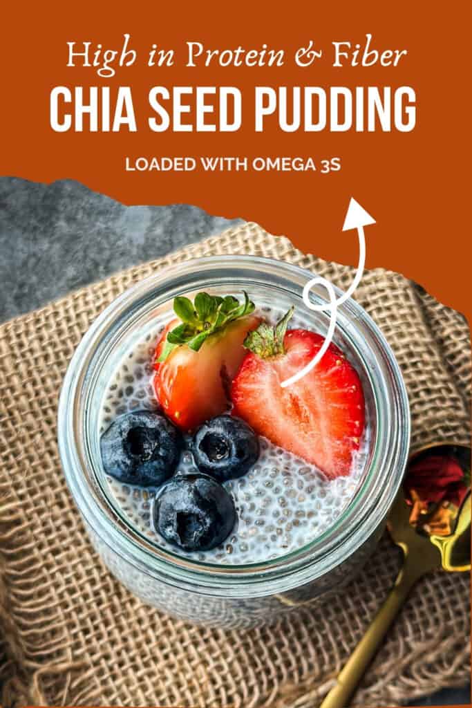chia pudding recipe in glass jar topped with fresh berries