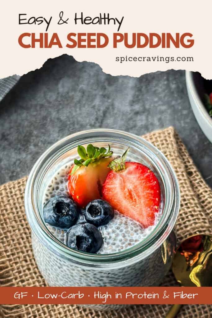 chia seed pudding recipe in glass jar topped with fresh berries